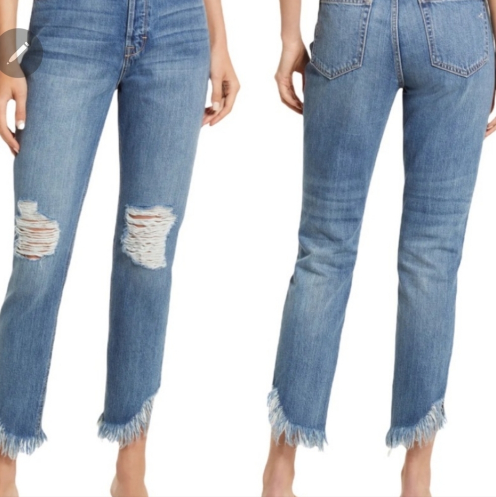 HIDDEN jeans Style# HD1157M high rise, raw fray hems mid wash jeans Size 28 UEC